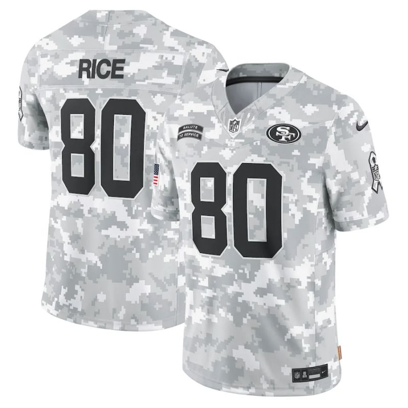 Men San Francisco 49ers #80 Rice Nike Arctic Camo 2024 Salute to Service Limited NFL Jersey